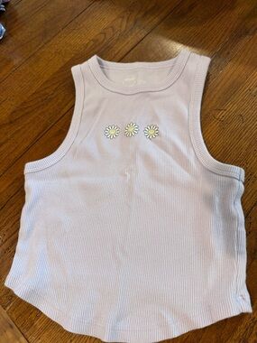 aerie Lavender Ribbed Tank with Daisy Embroidery